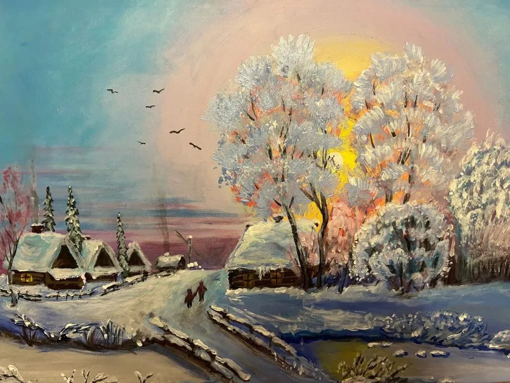 Картина «Зимняя деревня на рассвете», Jung Sen Tek